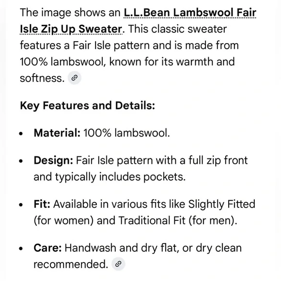 NWT L.L. Bean Fair Isle Classic Rag Wool Grandmacore Zip Cardigan Size Large - Picture 16 of 16